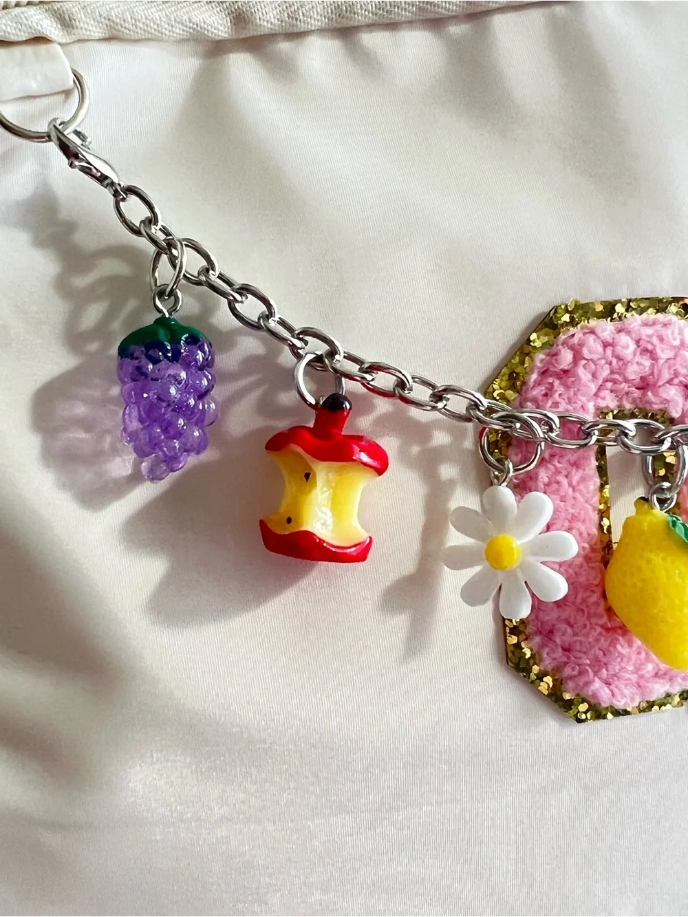 NEW Initial Q Fanny Pack Crossbody Bag with Fruit Charm Chain